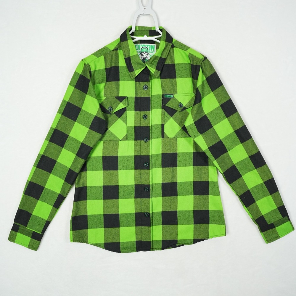 Dixxon Flannel Co Gang Green Buffalo Plaid Button Up Shirt Womens Medium Neon - Picture 2 of 8
